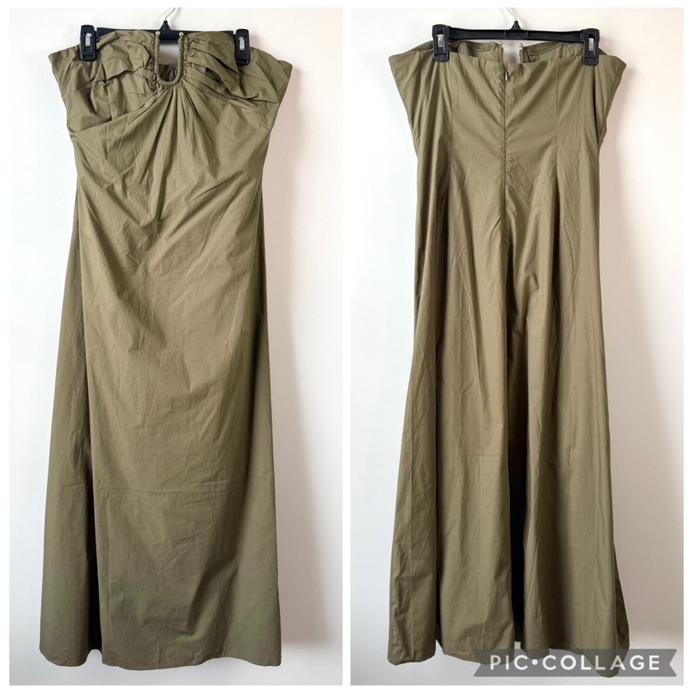 Bardot Lora‎ Strapless Cotton Poplin Maxi Dress Khaki Green 10 - Picture 3 of 8